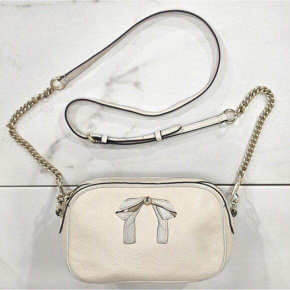 Coach Handbags - Coach Isla Small Leather Crossbody Bag Ivory Bow Chain Strap Coquette Preppy
